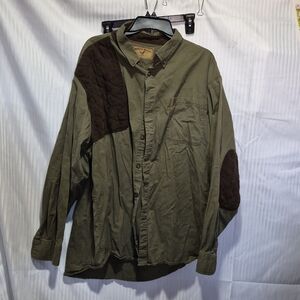 Olive Green Button-Up Shirt with Brown Accents